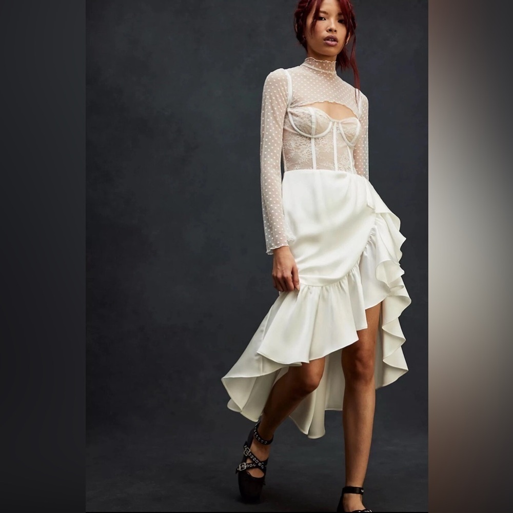 NWT Katie May x Free People Take A Sip Asymmetrical Sheer Dress Bone Small